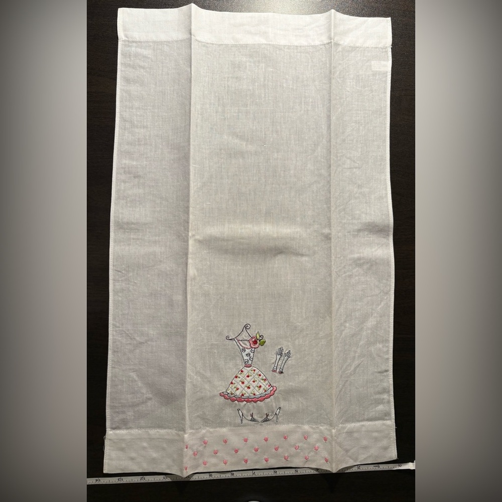Vintage Embroidered White Tea Towels with Dress Designs - Picture 7 of 7